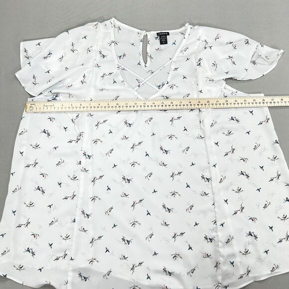 Torrid Top Women's 3 3X White Cottagecore Boho Beachy Birds Criss Cross Flutter - Picture 9 of 14